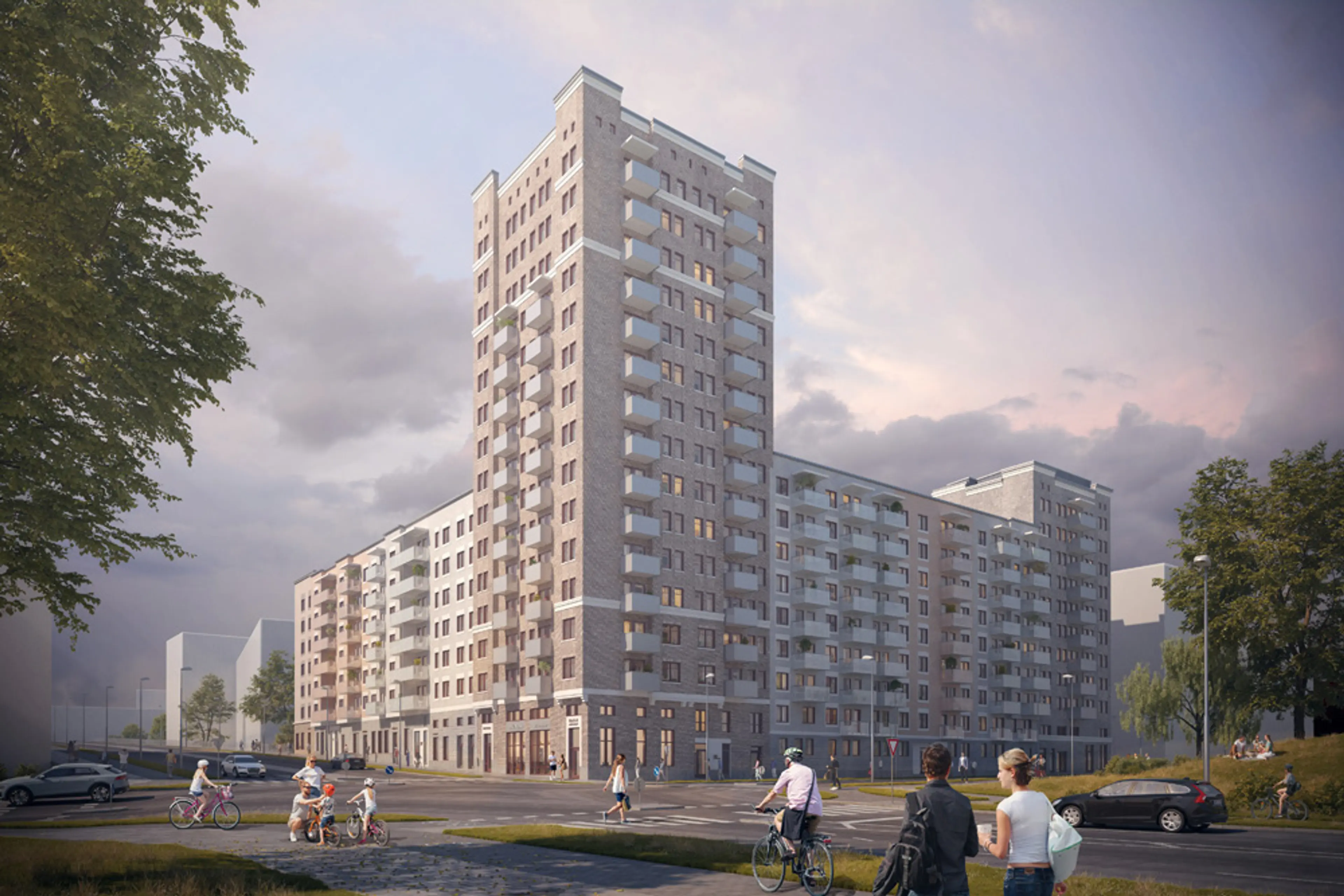 Illustration of new residential blocks in Barkarbystaden